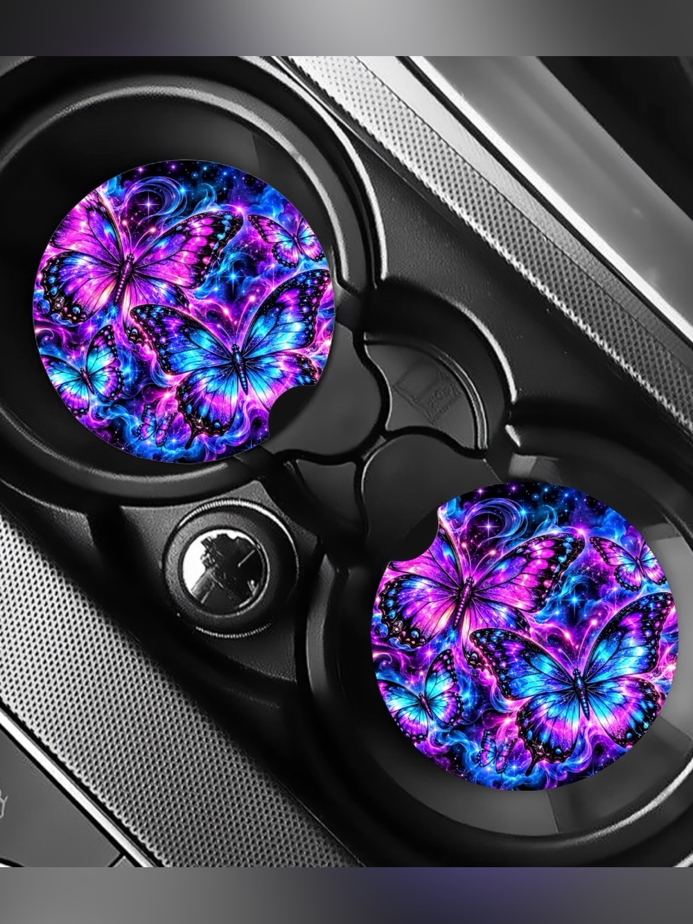 Neon Butterflies Car Coasters Absorbent Set of (2)